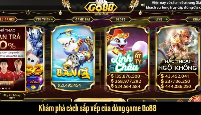 Khám phá cách sắp xếp của dòng game Go88